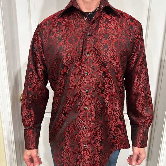 Shrine Shirt Goth Red Black Victorian Rock Size S - Picture 4 of 7